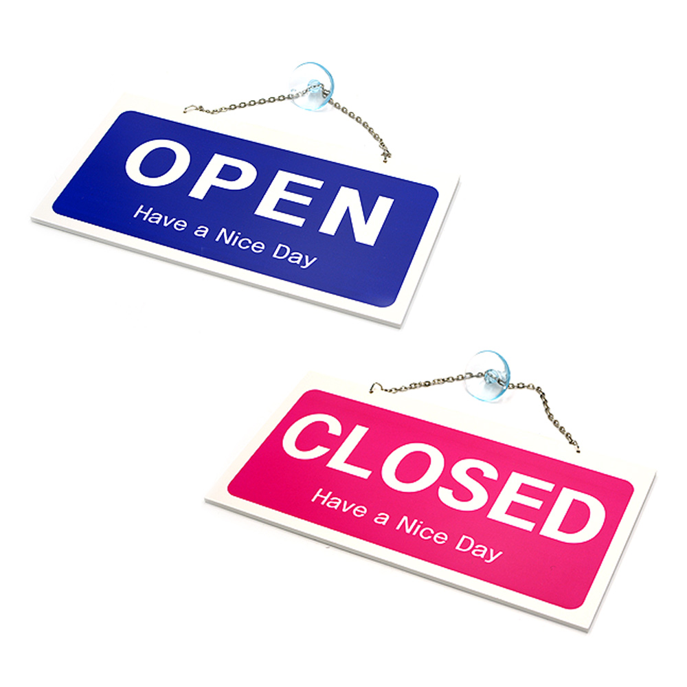 OPEN CLOSED 양면 걸이형표지판 큐방 팻말 300x160mm