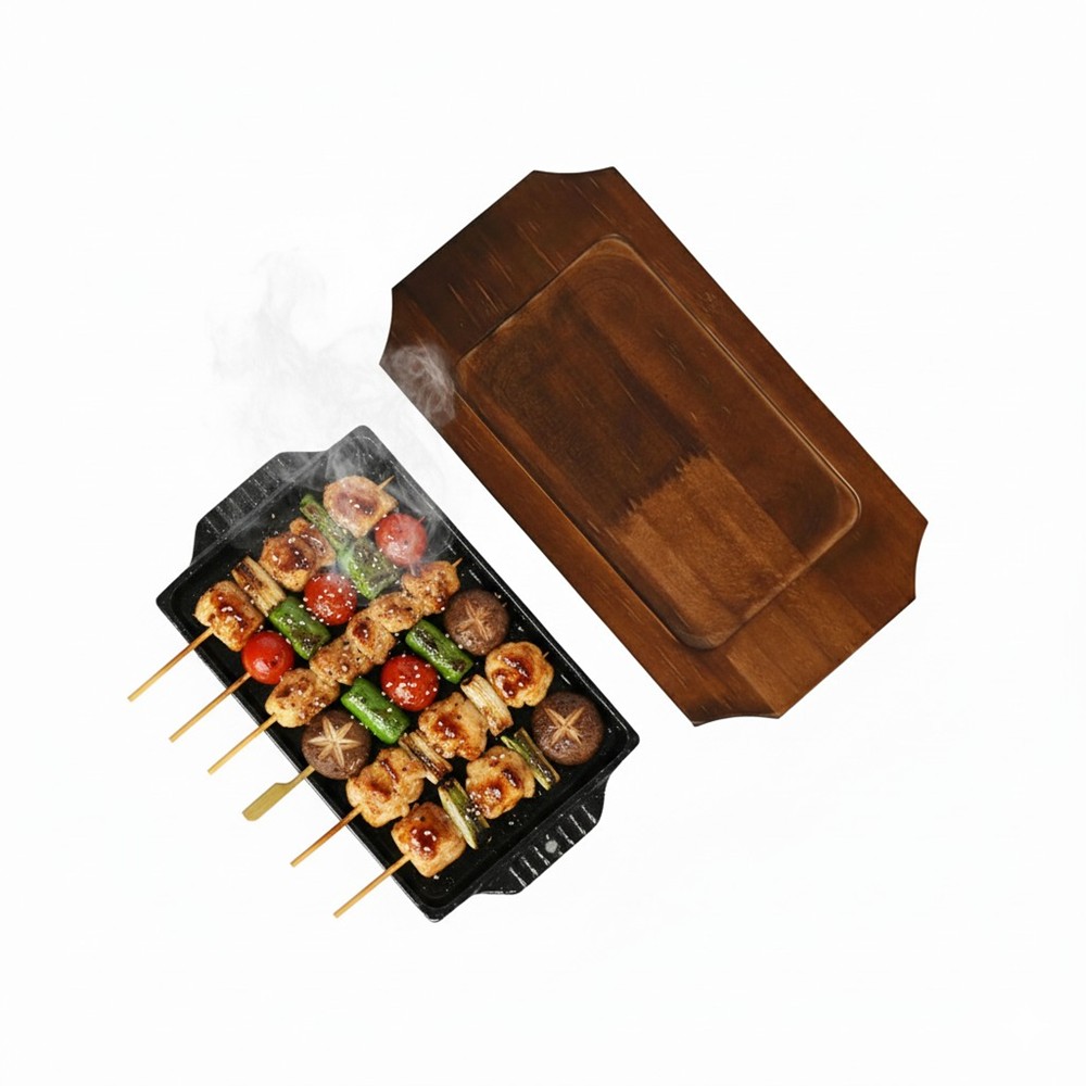 인덕션 무쇠 손잡이 장어구이팬 목판 세트 중