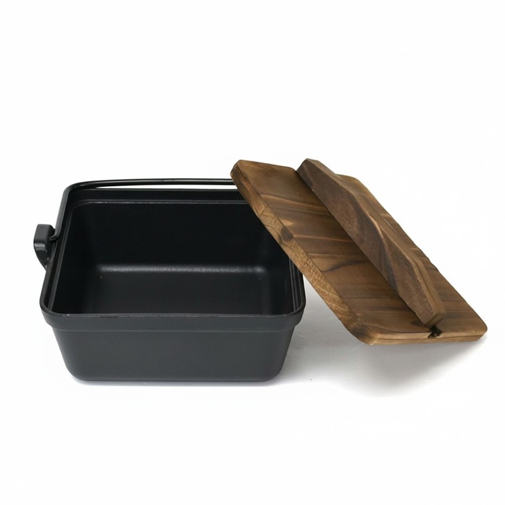 인덕션 무쇠 사각 샤브샤브냄비 나무뚜껑 세트 중