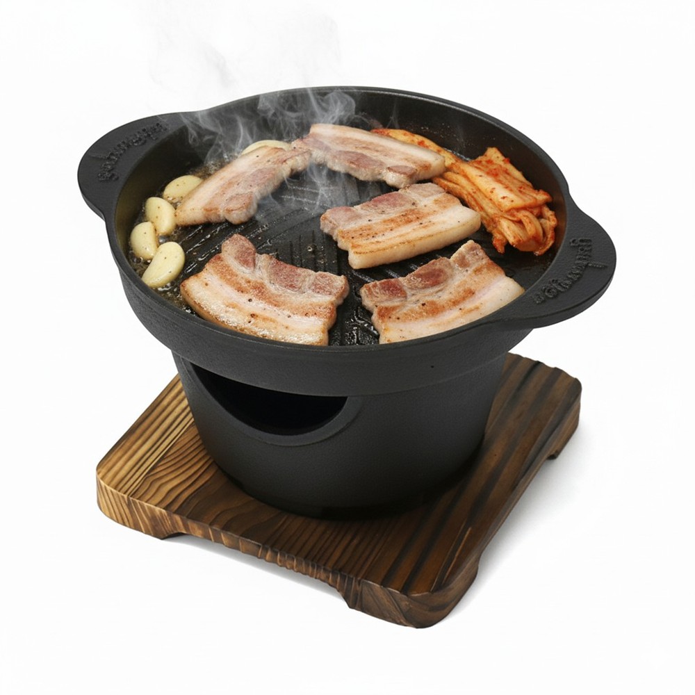 원형 구이불판 1인 미니 주물 화로세트