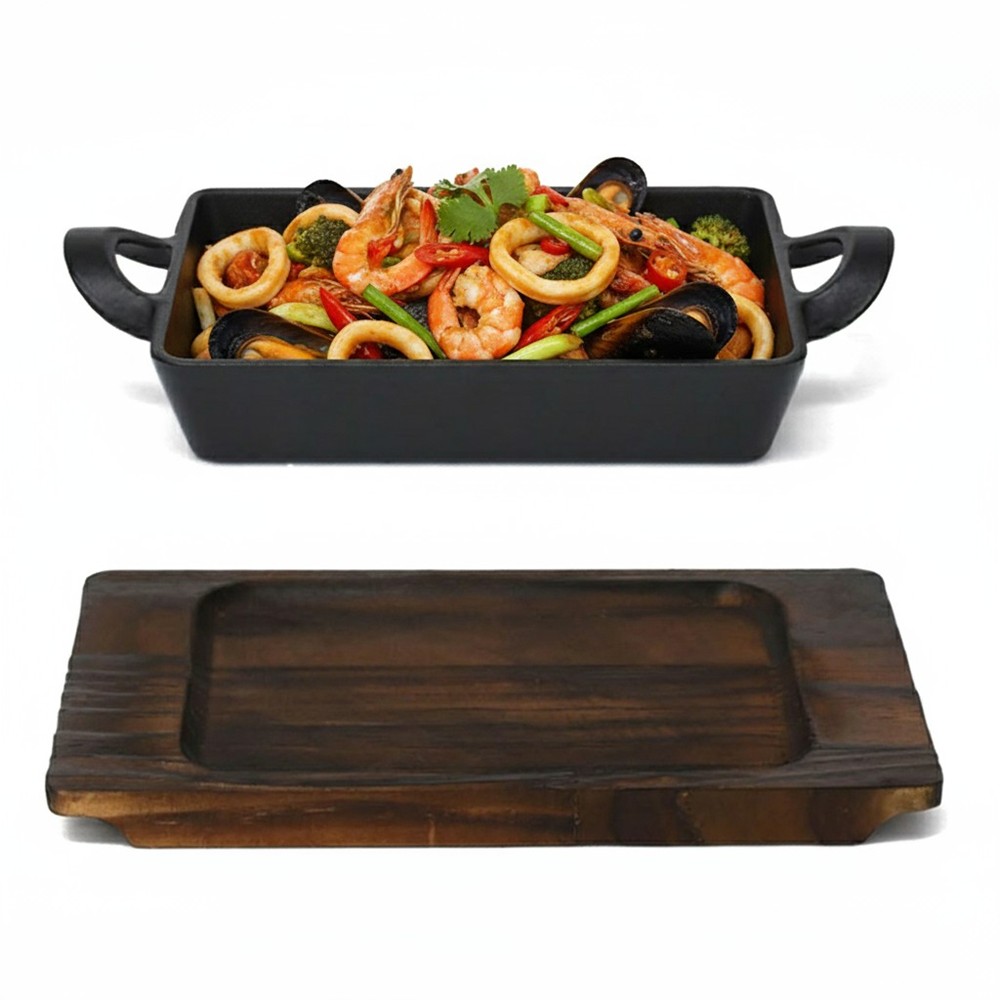 인덕션 무쇠 직사각 구이 주물팬 받침대 세트 대