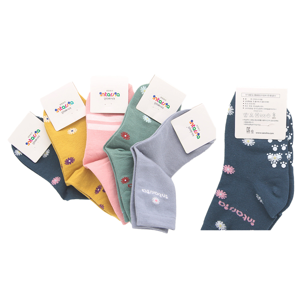 플라워 아동양말 발목 5켤례 3-4세용