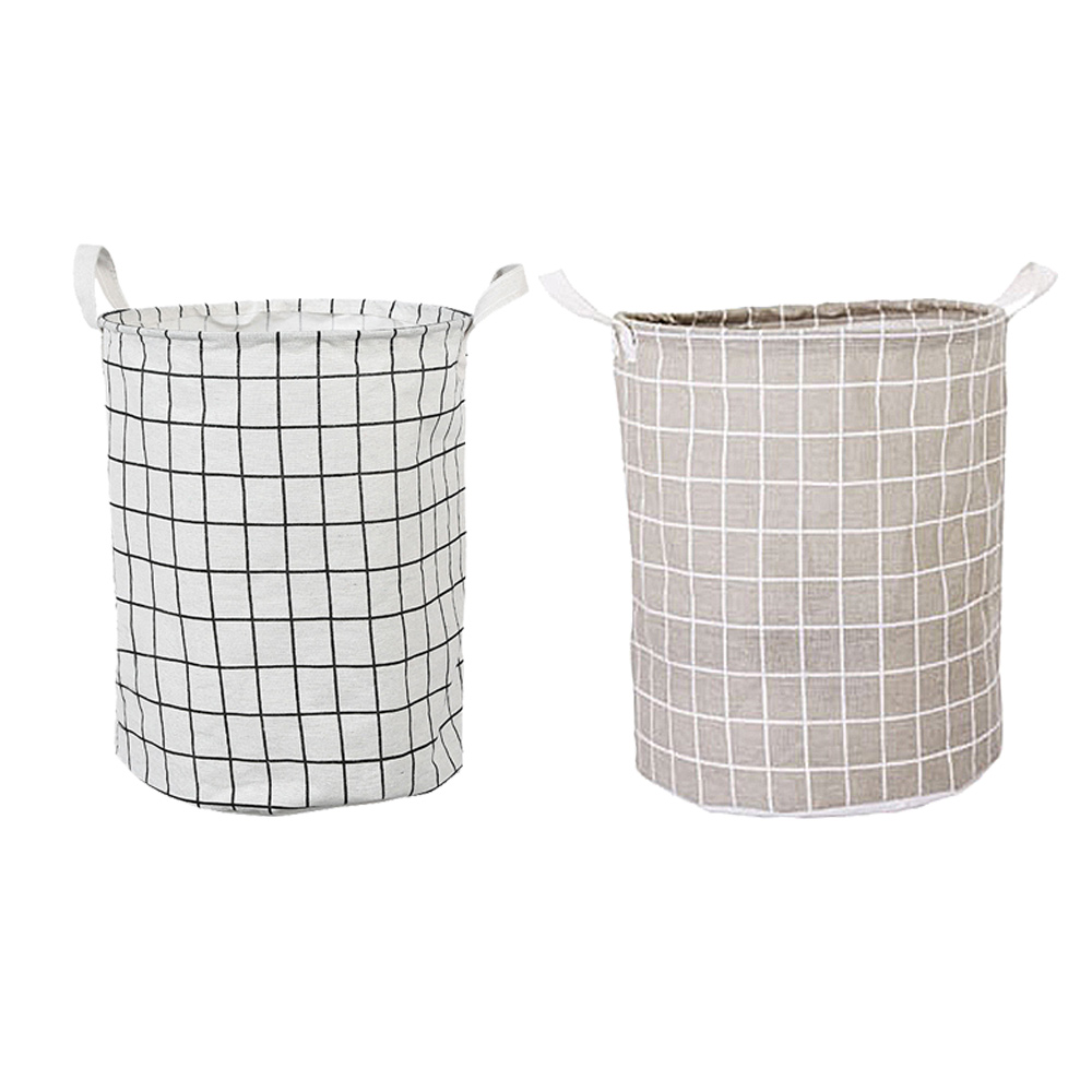 린넨 체크 접이식 세탁바구니 빨래통