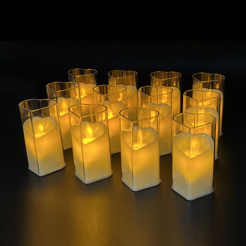 LED 하트 흔들리는 촛불 양초 조명 캔들 12P